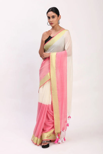 Lighter synthetic saree with shining border
