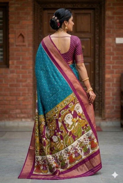 Skyesh blue with special rajasthani design saree