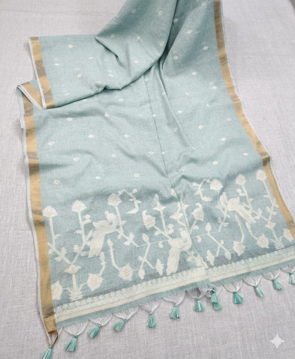 Shining cotton with jari embroidery boundary