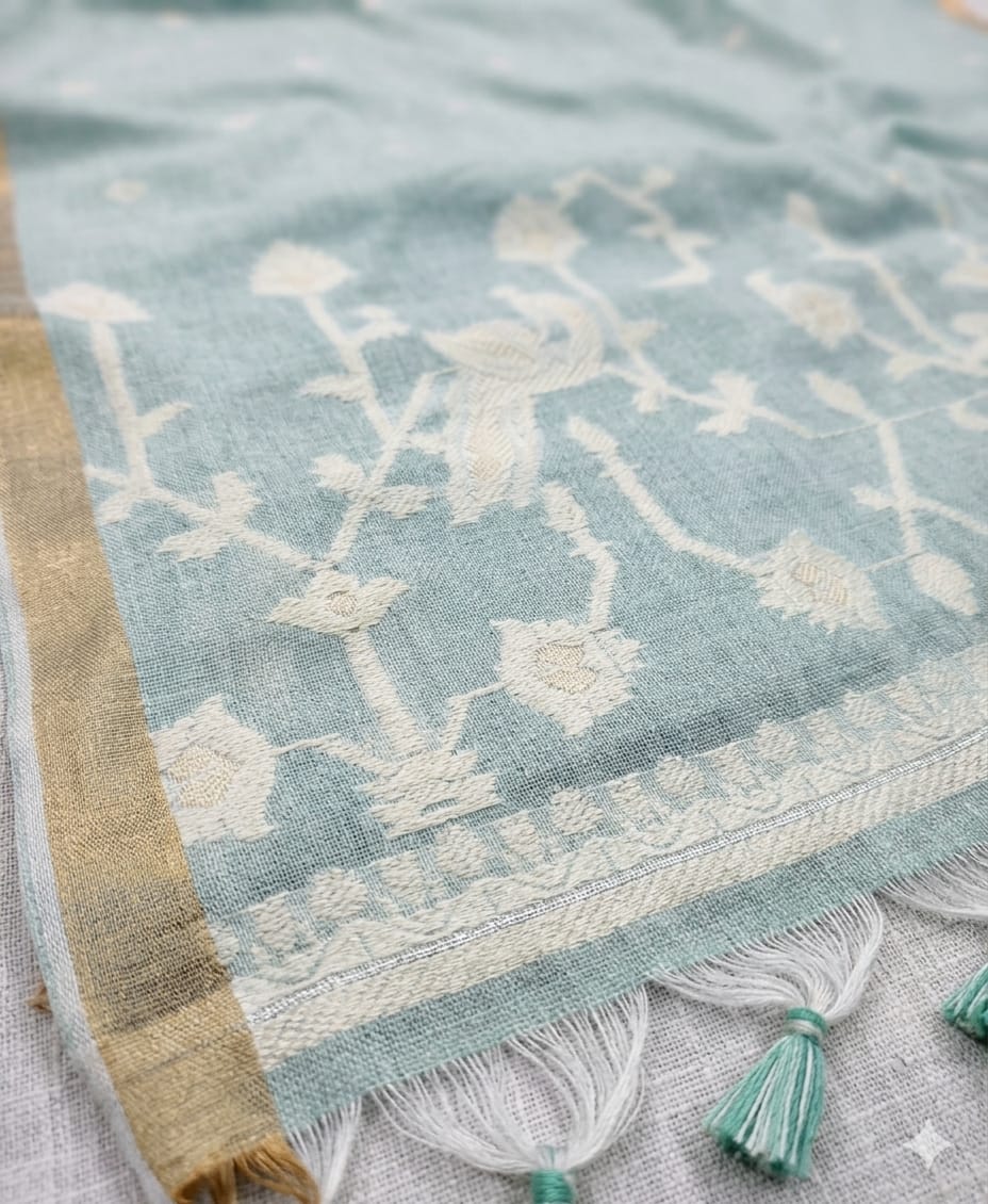 Shining cotton with jari embroidery boundary
