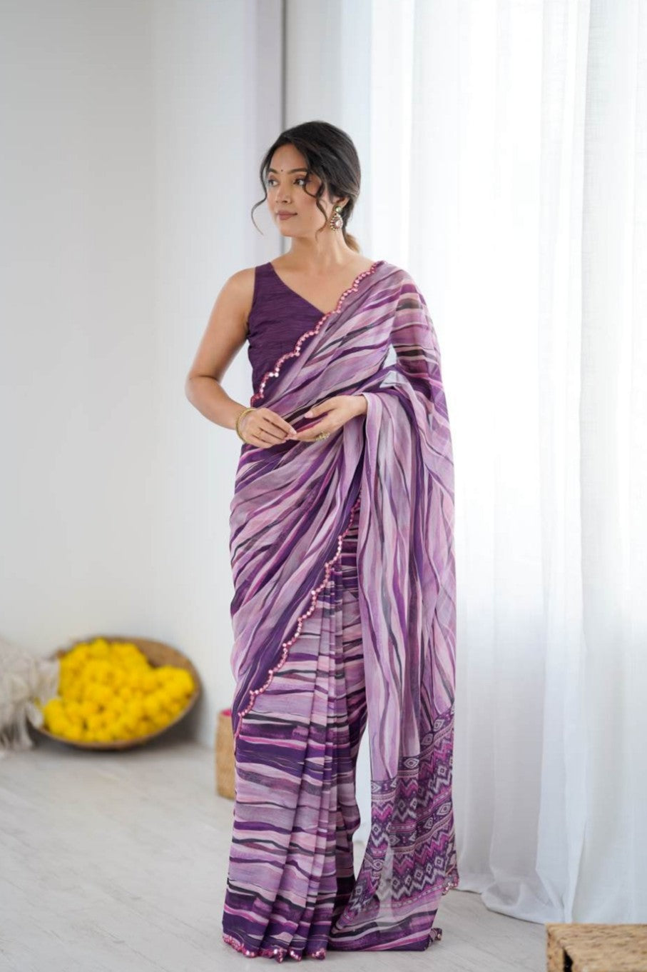 Milky bengani mix georgette light weight saree