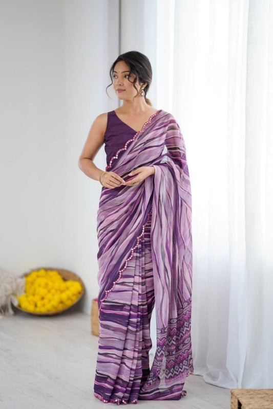Milky bengani mix georgette light weight saree