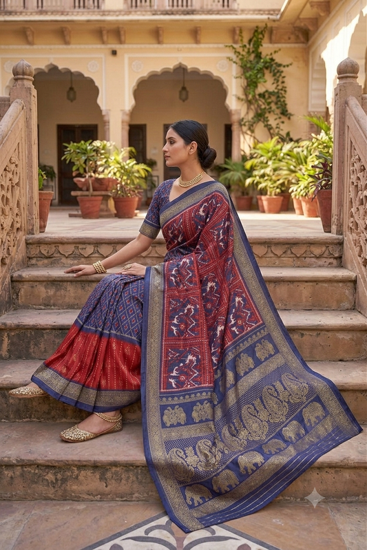 Mixture of polyester & chiffon red coloured saree