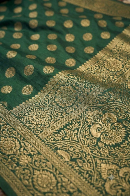 Dark natural green silk saree -modern style