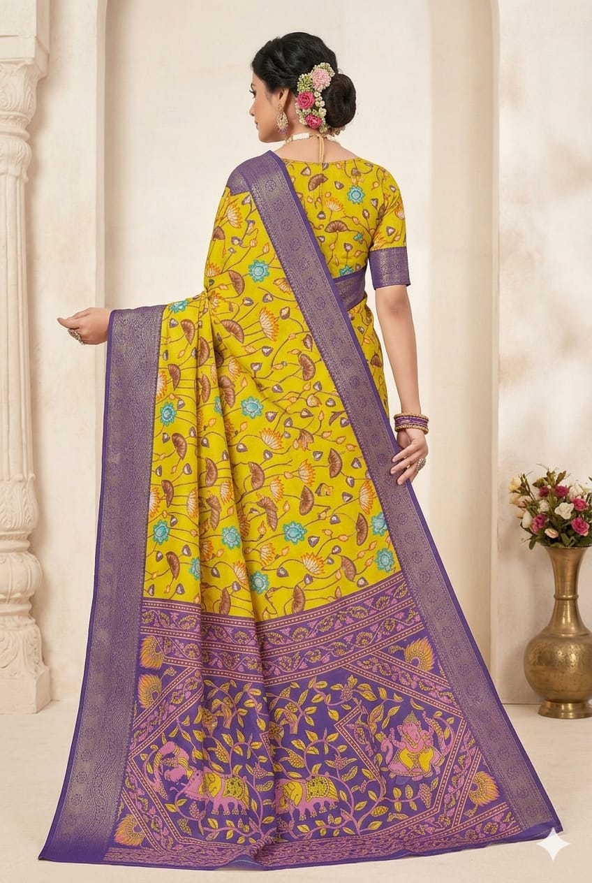 Mango dessert with bengani mix of silk and jari embroidery work