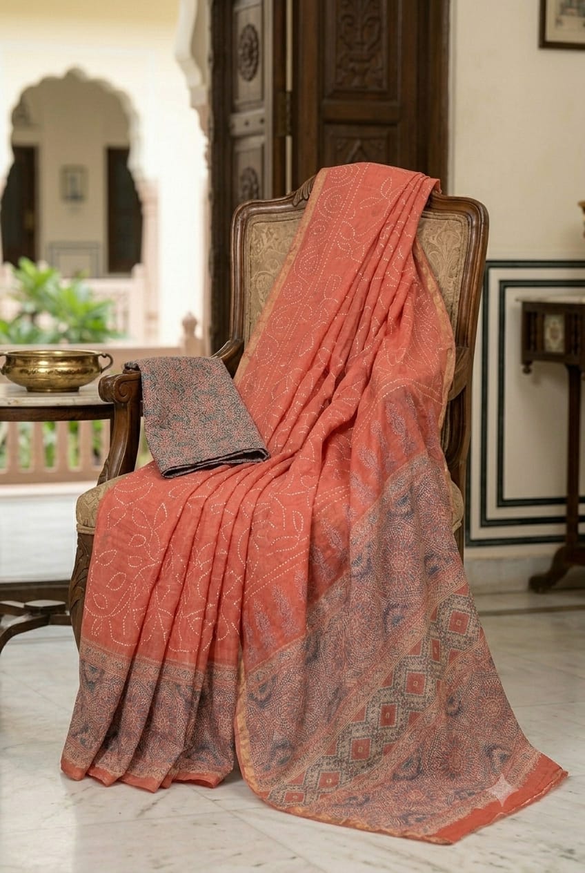 Chunni style saree with shining polyester fabric