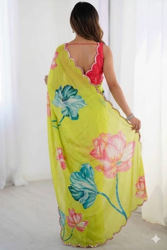 Light yellowish rose printed georgette saree