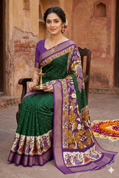 Green peacock fully furnished silky Saree premium quality