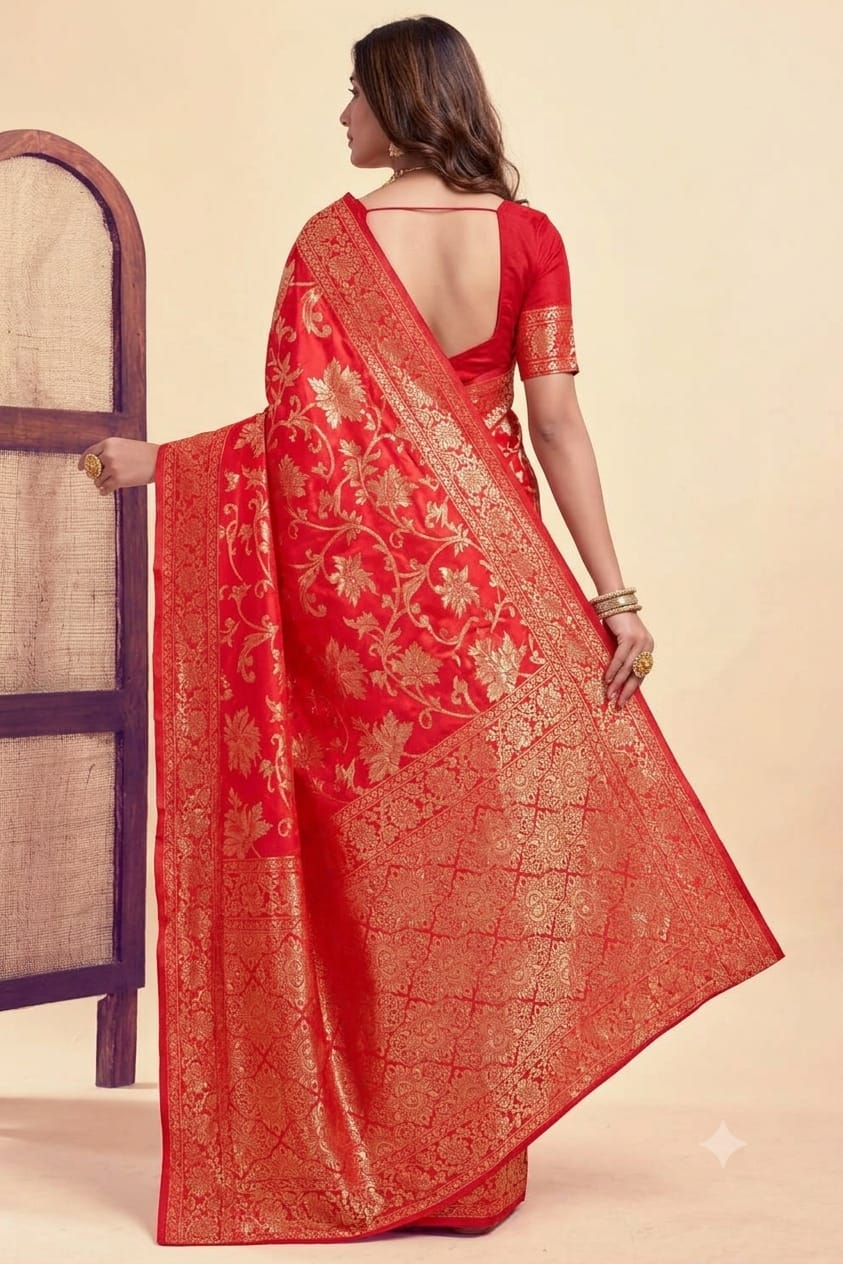 Dark red maharani silk saree occasional wear