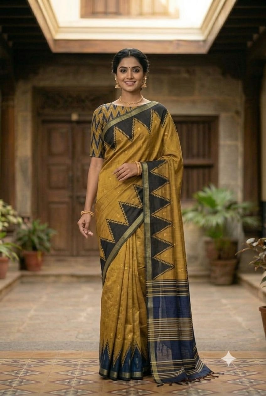 Light sandy yellow colour saree mixture of polyester chiffon fabric
