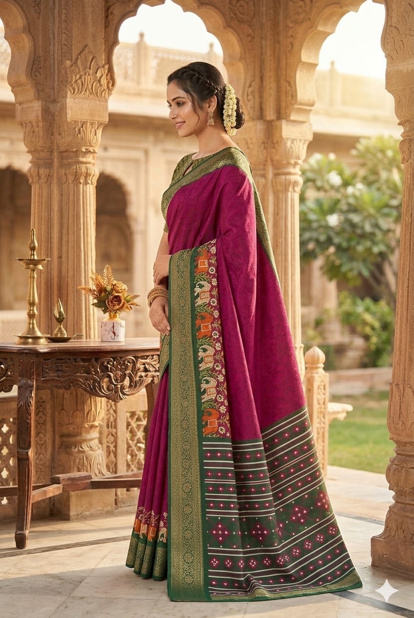 Maroon silky banarsi with high texture
