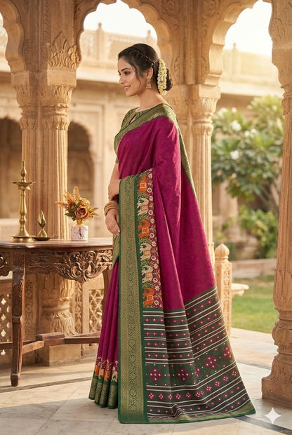 Maroon silky banarsi with high texture