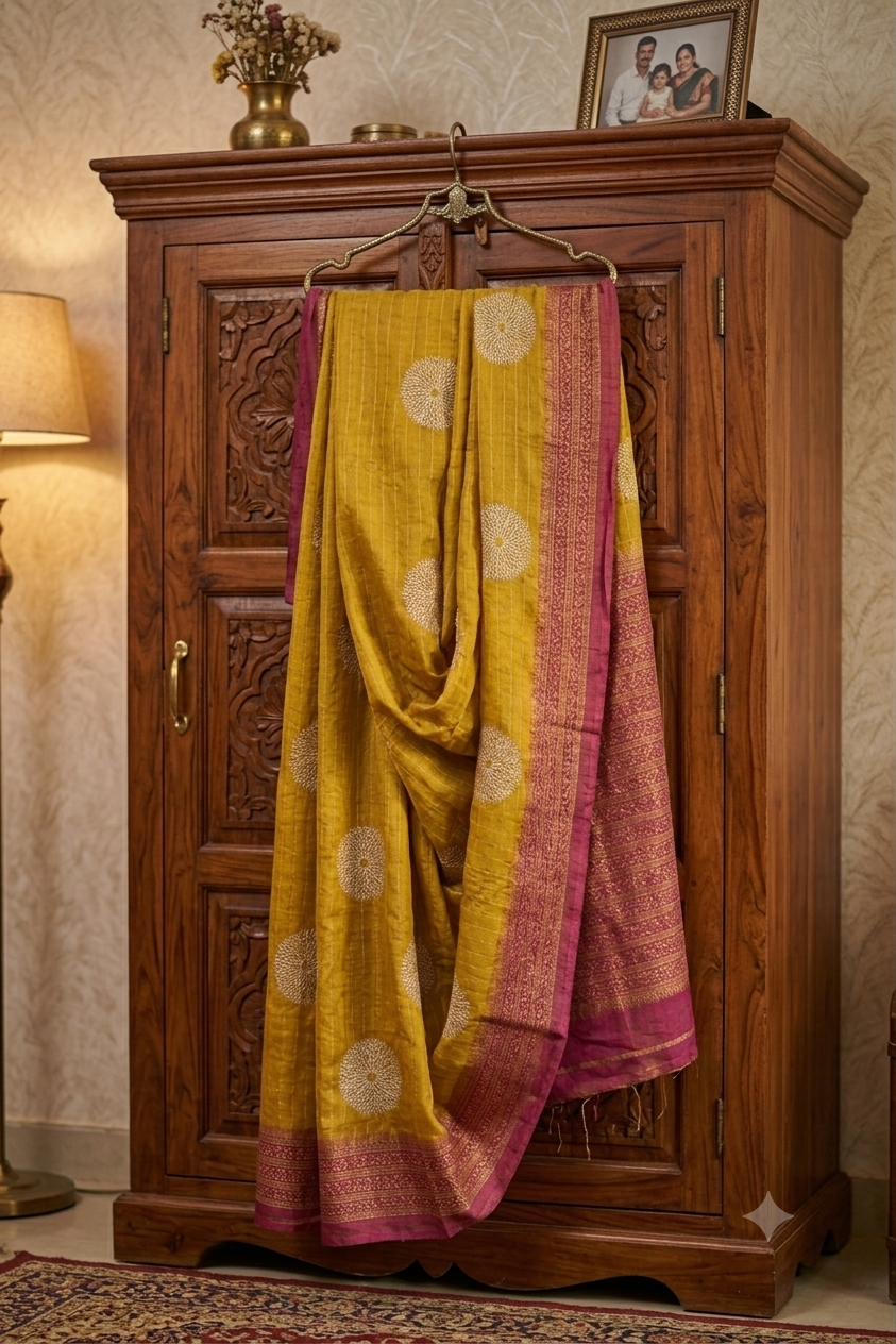 Yello mango polyester fabric saree with shining look