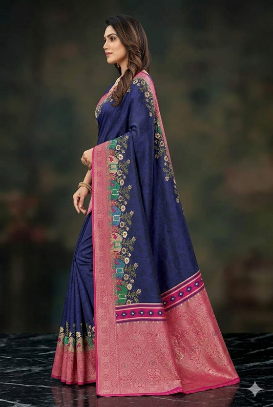 Navy silk banarsi saree