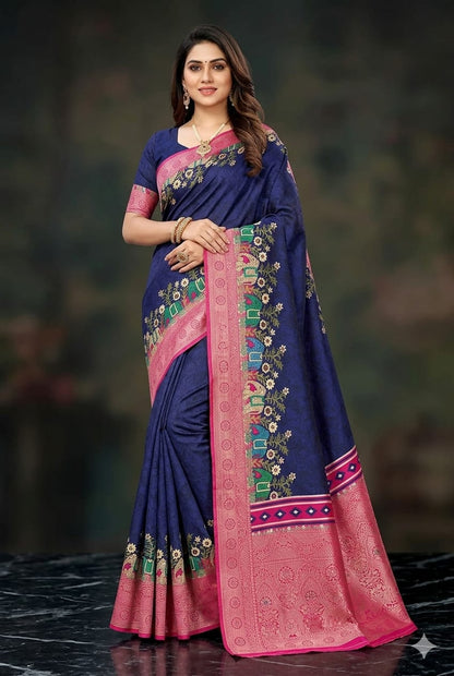 Navy silky Saree premium quality