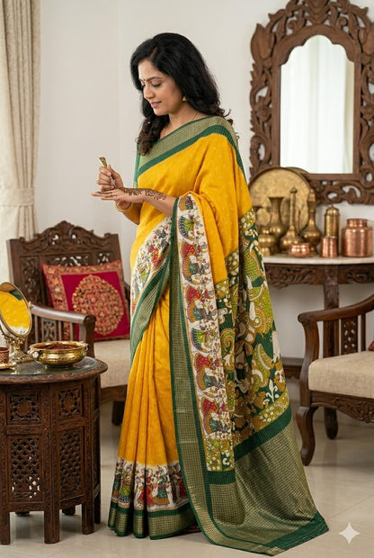 Yellowish mango banarsi silky Saree