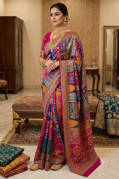 Mixture of seven colours on the precious handcrafted embroidered masterpiece