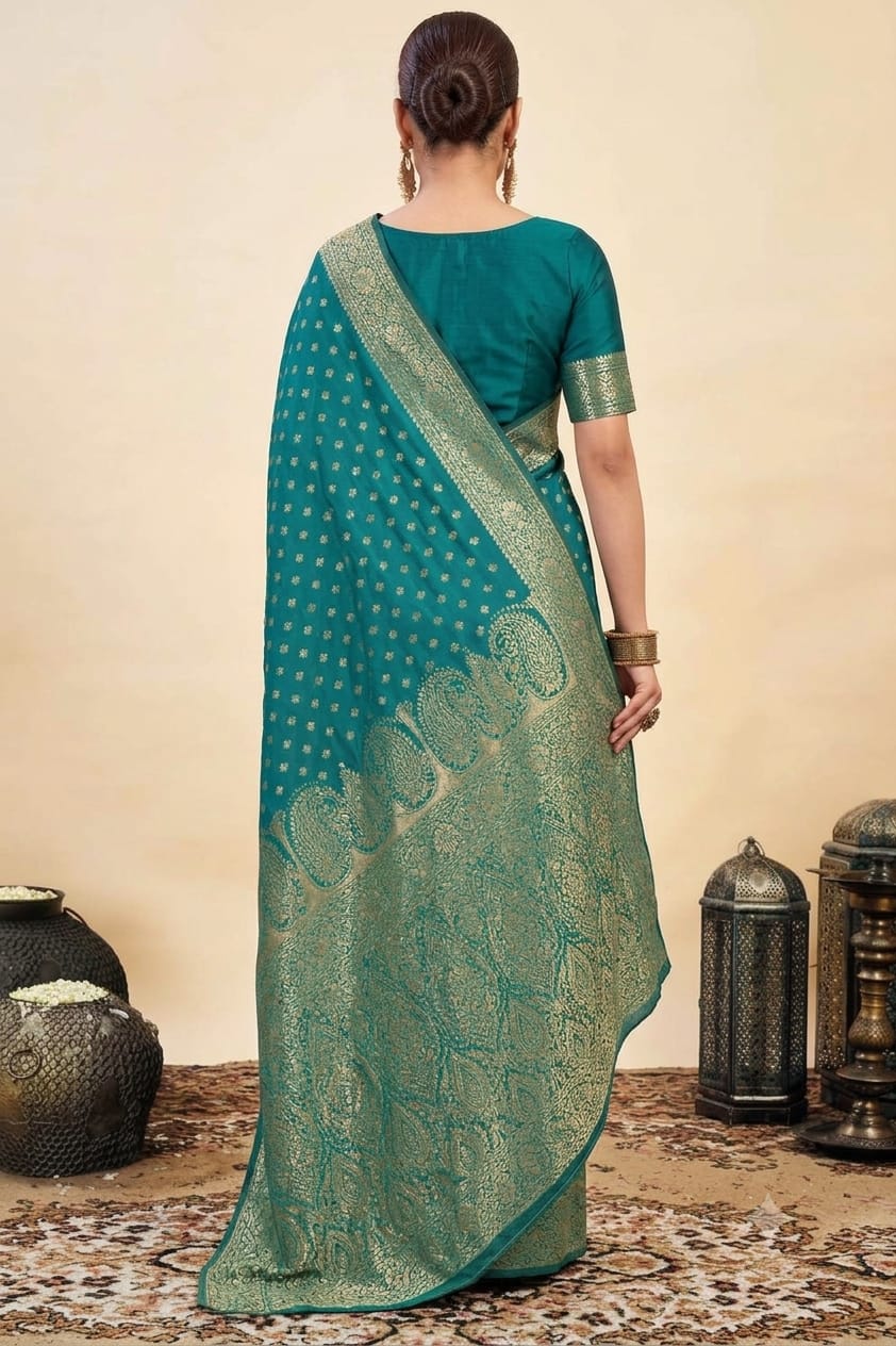 Mixture of jari embroidery and bnarsi silk saree