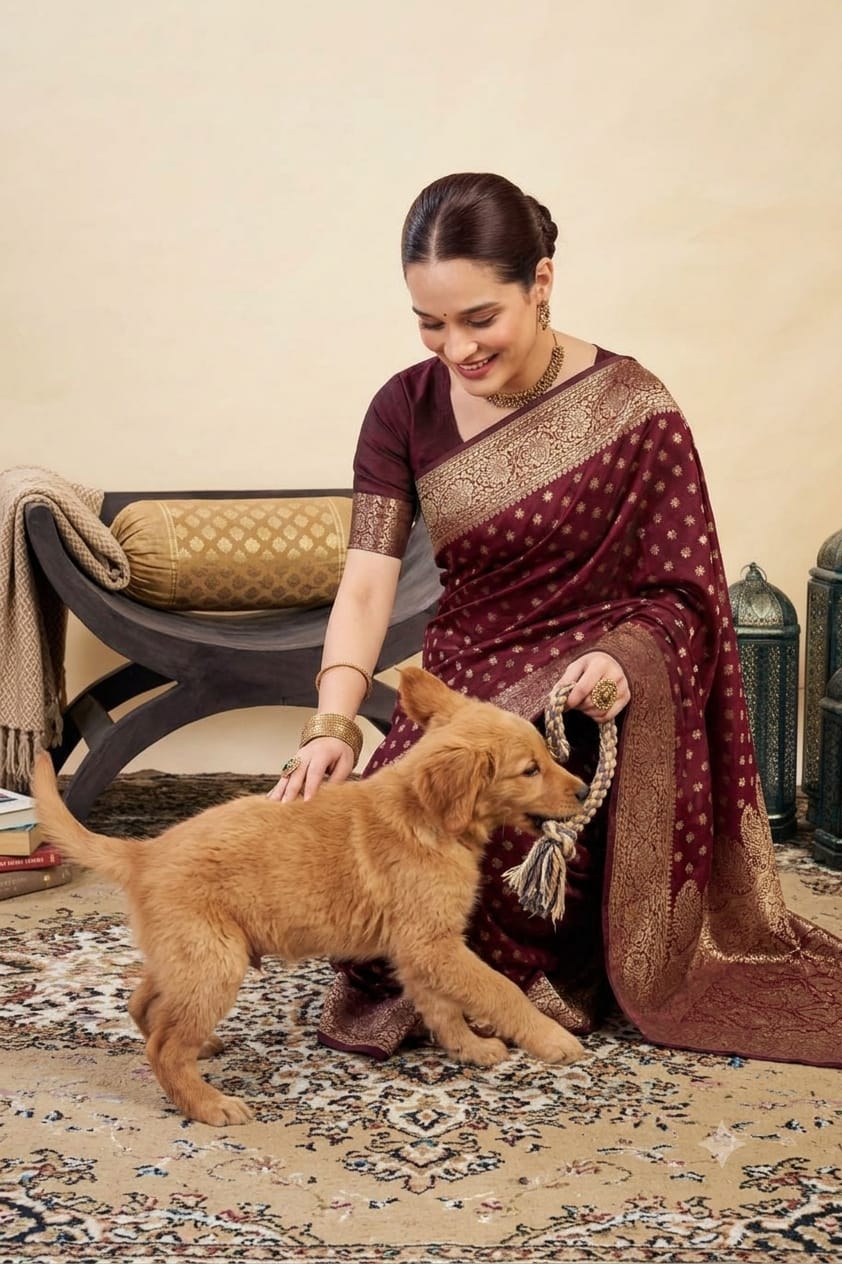 Chocolaty jari boundary bnarsi silk saree occasional wear