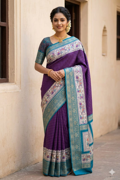 Purple silk saree embroidery along with blouse