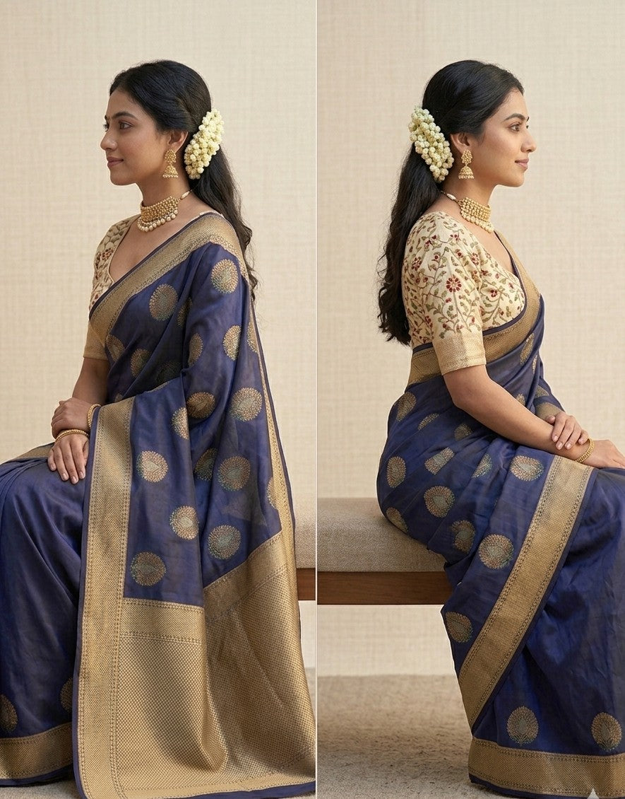 Purple peacock with stylish jari embroidery