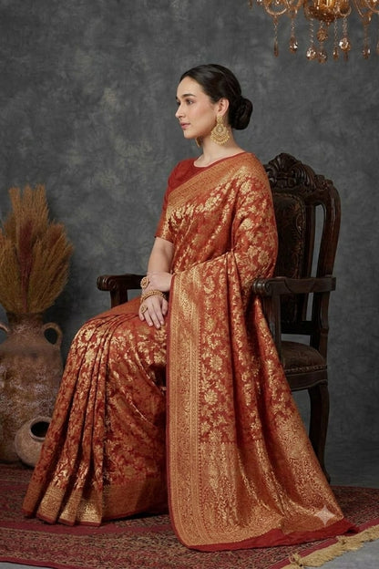 Red coloured premium jari worked floral saree