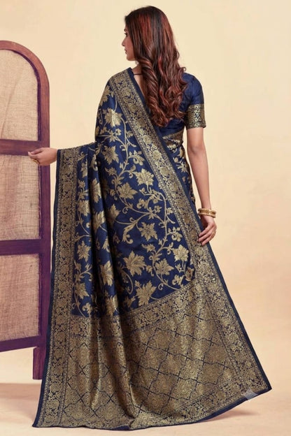 Darker navy with jari silky comfortable bnarsi saree