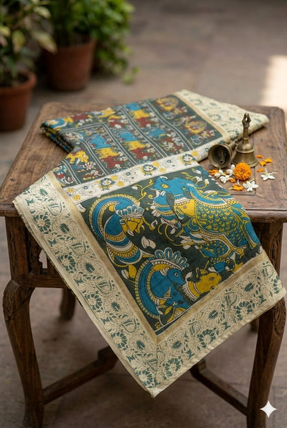Greany silk with desert mixing work on it