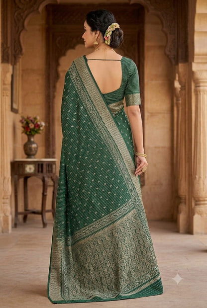 Greanish organza saree with shining texture ready to wear