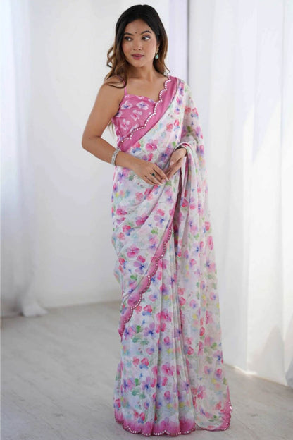 Light Pinky georgette saree ready to wear