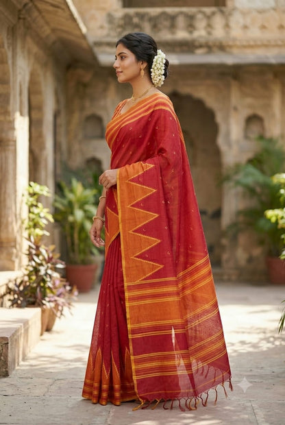 Mixture of red and orange georgette light weight saree