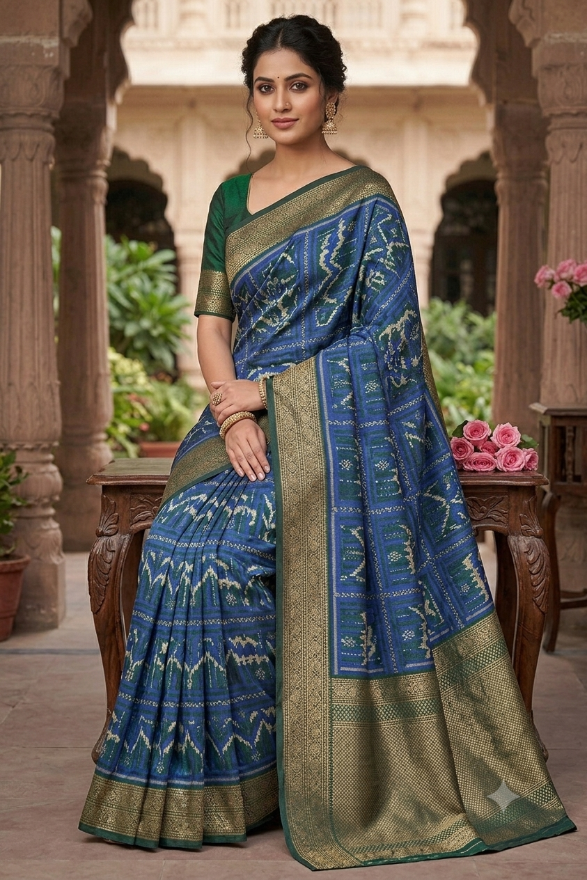Light weight asmani colour saree mixture of polyester fabric