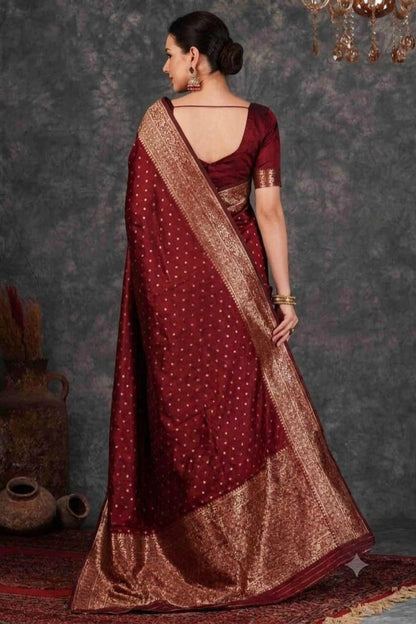 Dark red silky banarsi saree