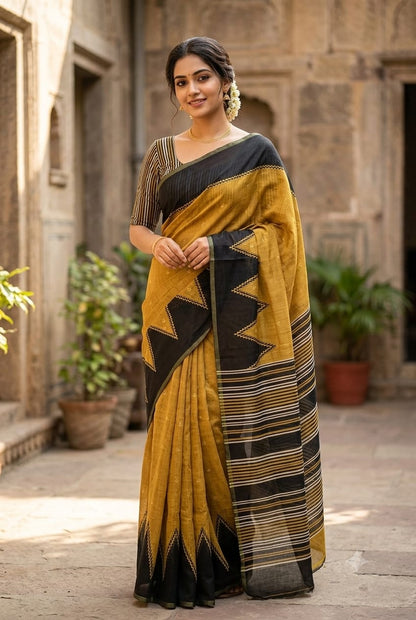 Great fancy saree along with yellow polyester fabric