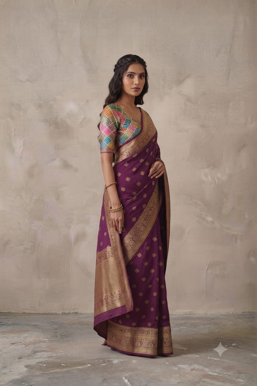 Purple silk banarsi jari boundary saree give you stylish look
