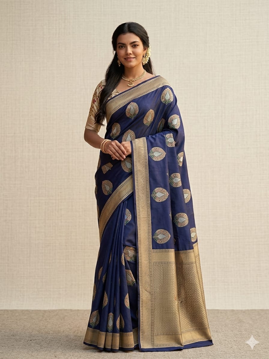 Purple peacock with stylish jari embroidery