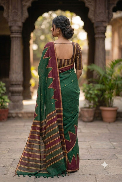 Dark green with maroon colour patta georgette design plain saree