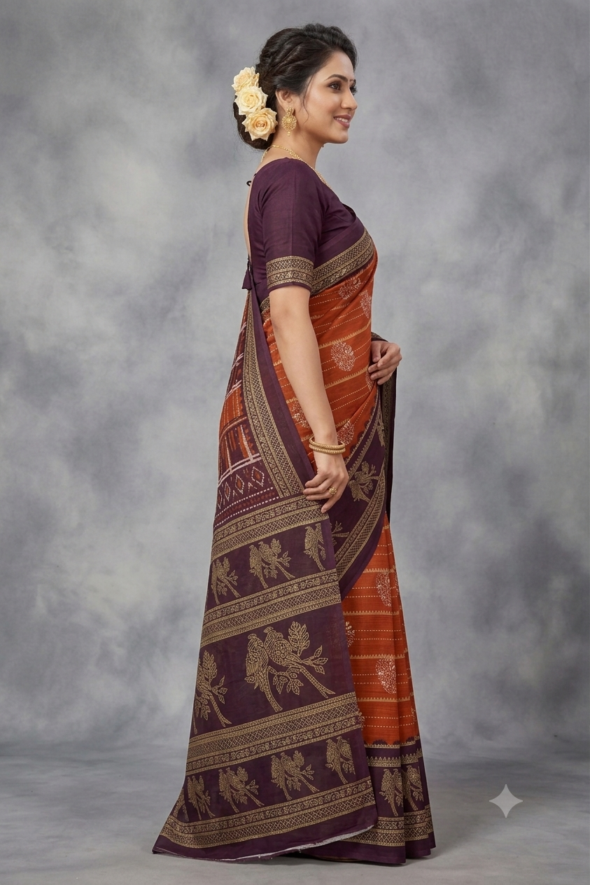 Maroon colour mixture of polyester & chiffon saree