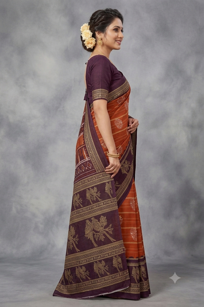 Maroon colour mixture of polyester & chiffon saree