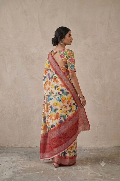 Fabulous mixture of this colours on a silky banarsi saree