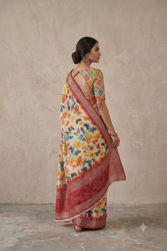 Fabulous mixture of this colours on a silky banarsi saree