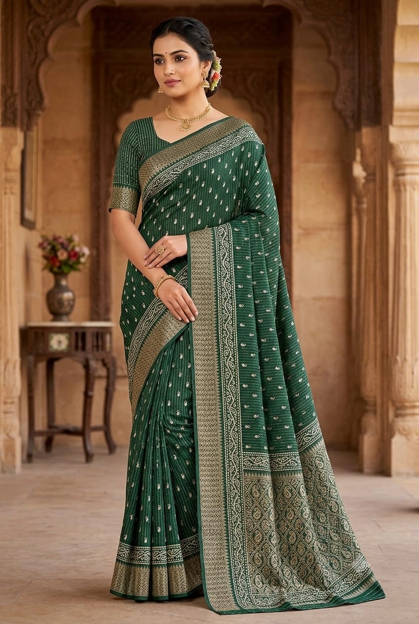 Greanish organza saree with shining texture ready to wear
