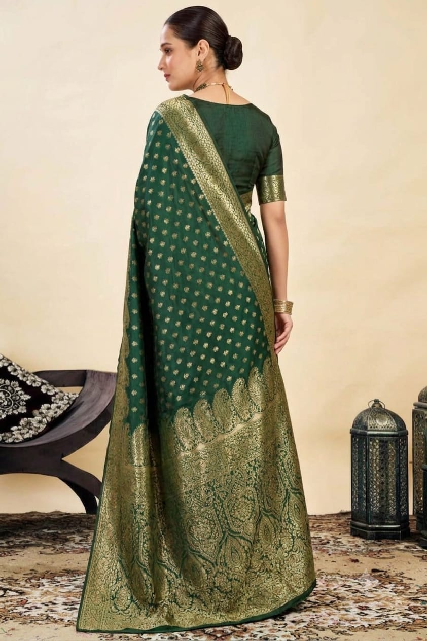 Dark green silk banarsi saree with jari work energy
