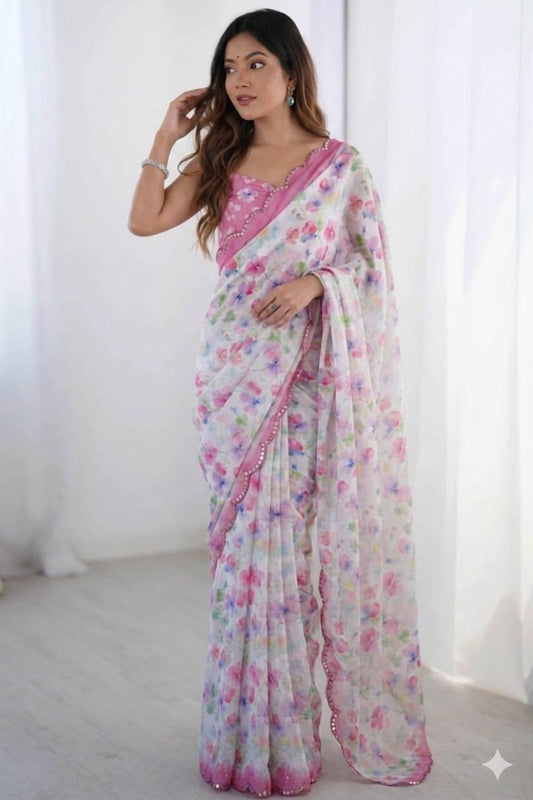 Light Pinky georgette saree ready to wear