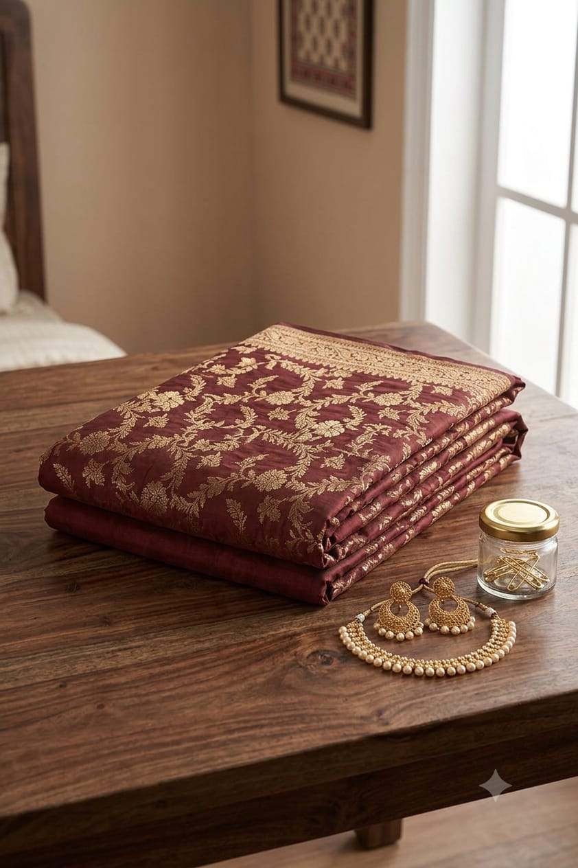maroon silky Occasional wear saree form premium jari