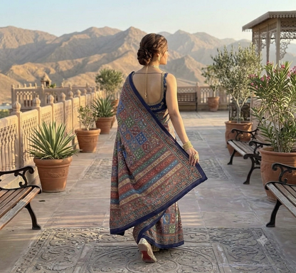 Dark navy with handcrafted embroidered masterpiece saree