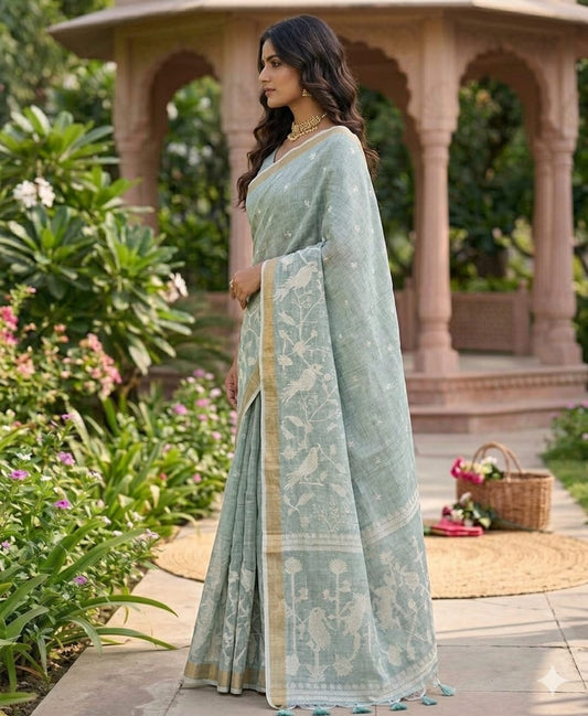 Shining cotton with jari embroidery boundary