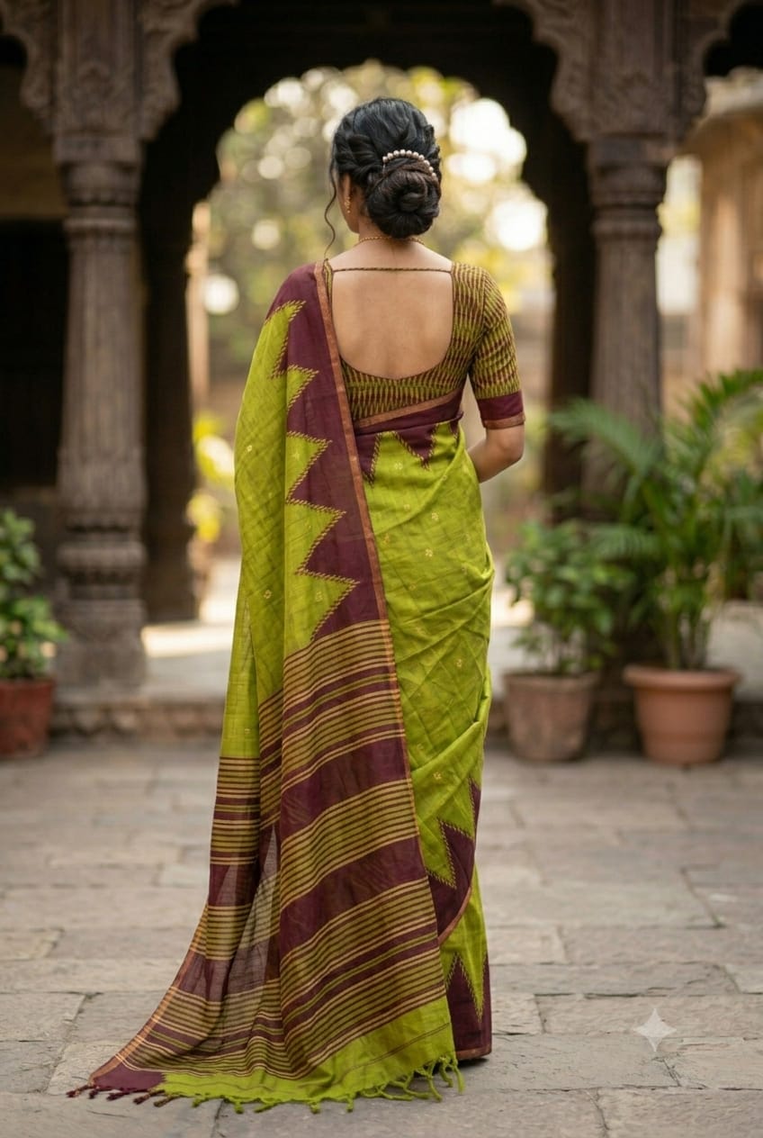Shining green georgette saree with plain look