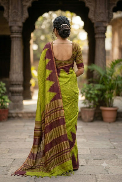 Shining green georgette saree with plain look