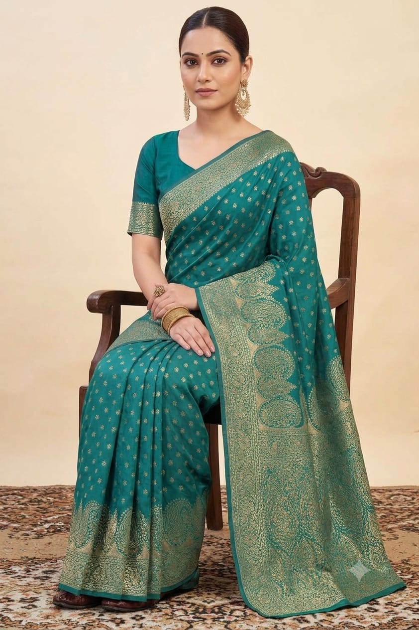 Mixture of jari embroidery and bnarsi silk saree